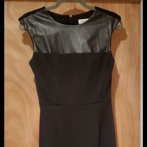 Black sheath dress with pleather accent top